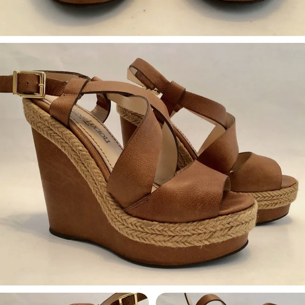 Gastone Lucioli Womens tan leather wedges. Sz 39.